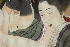 19th c. Japanese Shunga Painting on Silk, Edo Period, Erotic Art, original box