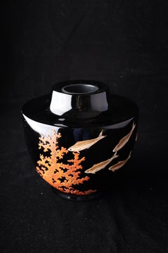 3D Ryukyu Lacquerware (Tsuikin Technique, Black Lacquer with Coral and Fish)