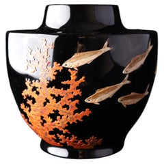 3D Ryukyu Lacquerware (Tsuikin Technique, Black Lacquer with Coral and Fish)
