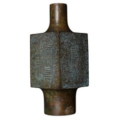 Japanese Takaoka Bronze Vase, Signed Katsumine, for Ikebana and Tea Ceremony
