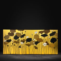 'Winter Lotuses' - Contemporary Six Panel Screen