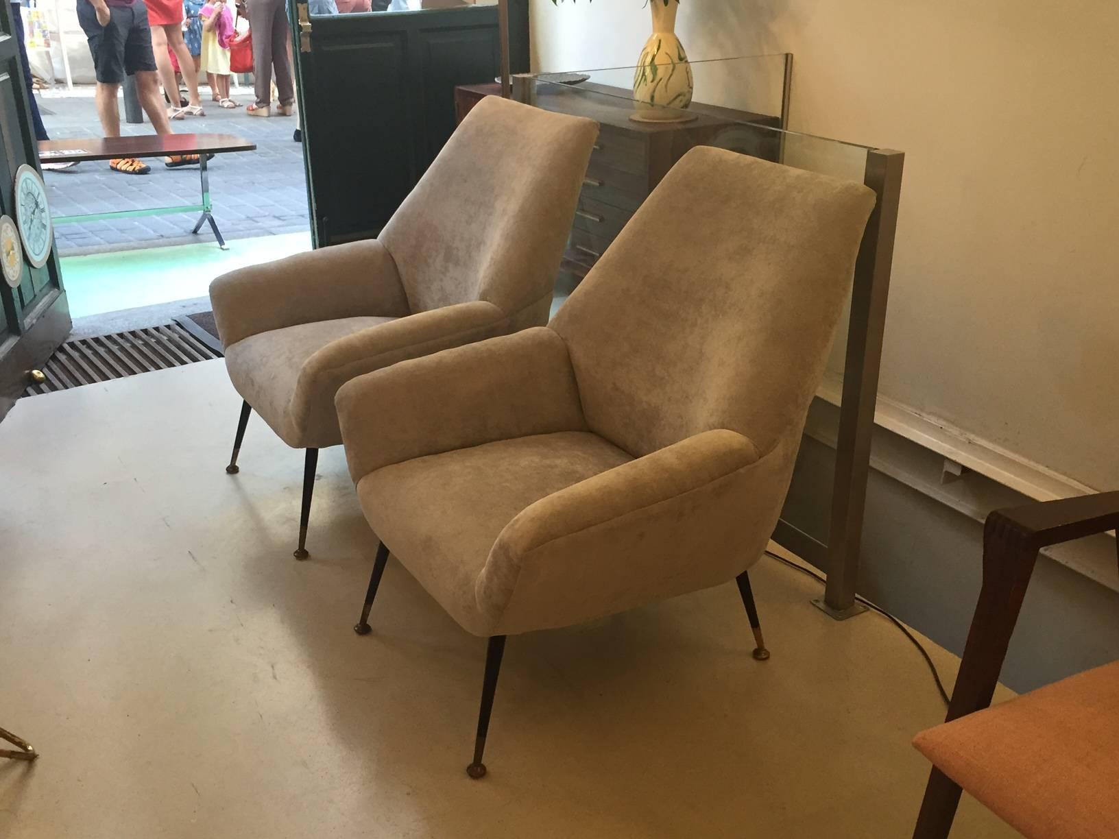 Mid-Century Modern Pair of Round Italian, Mid-Century Armchairs