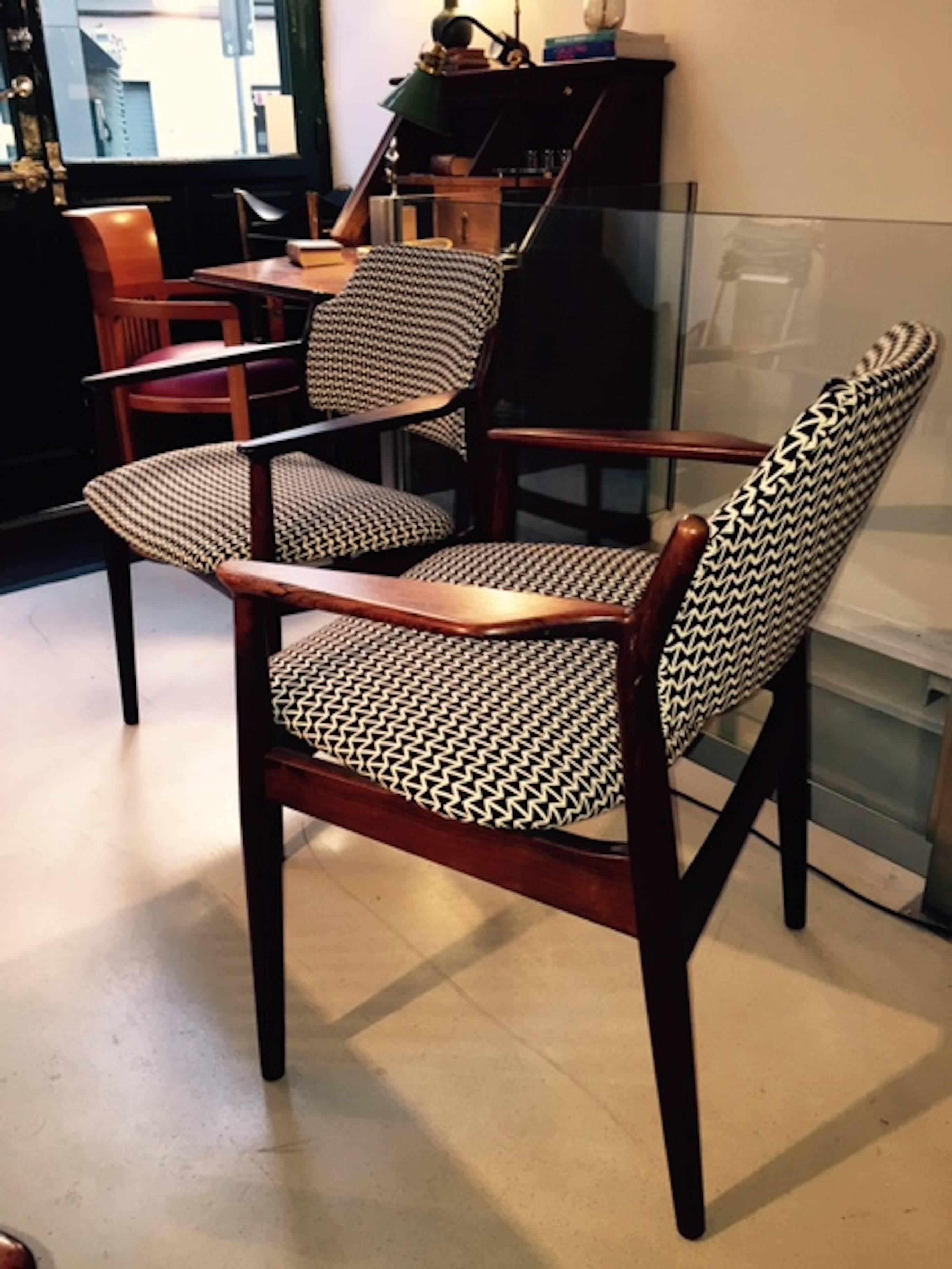 Fabric Pair of Arne Vodder Rosewood Armchairs