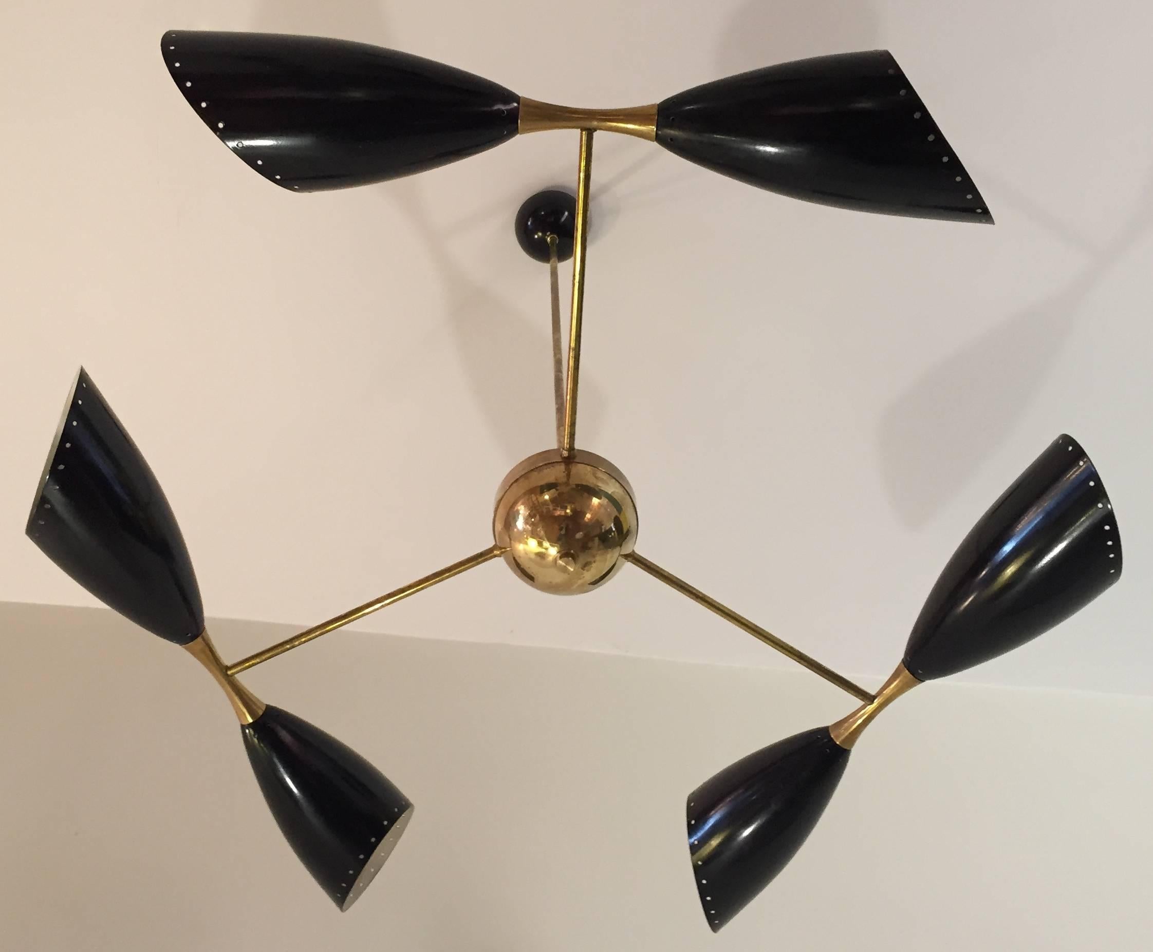 Stilnovo Style Brass Chandelier In Excellent Condition In Madrid, ES