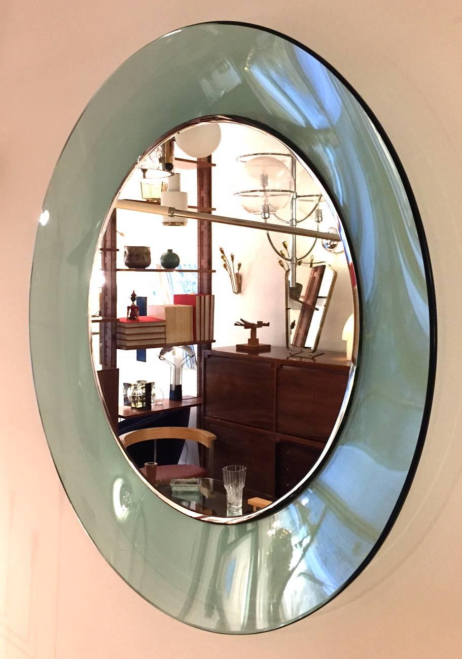 Italian Cristal Art Green Round Wall Mirror, 1950s