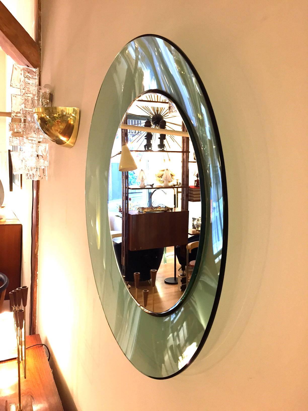 Cristal Art Green Round Wall Mirror, 1950s In Excellent Condition In Madrid, ES