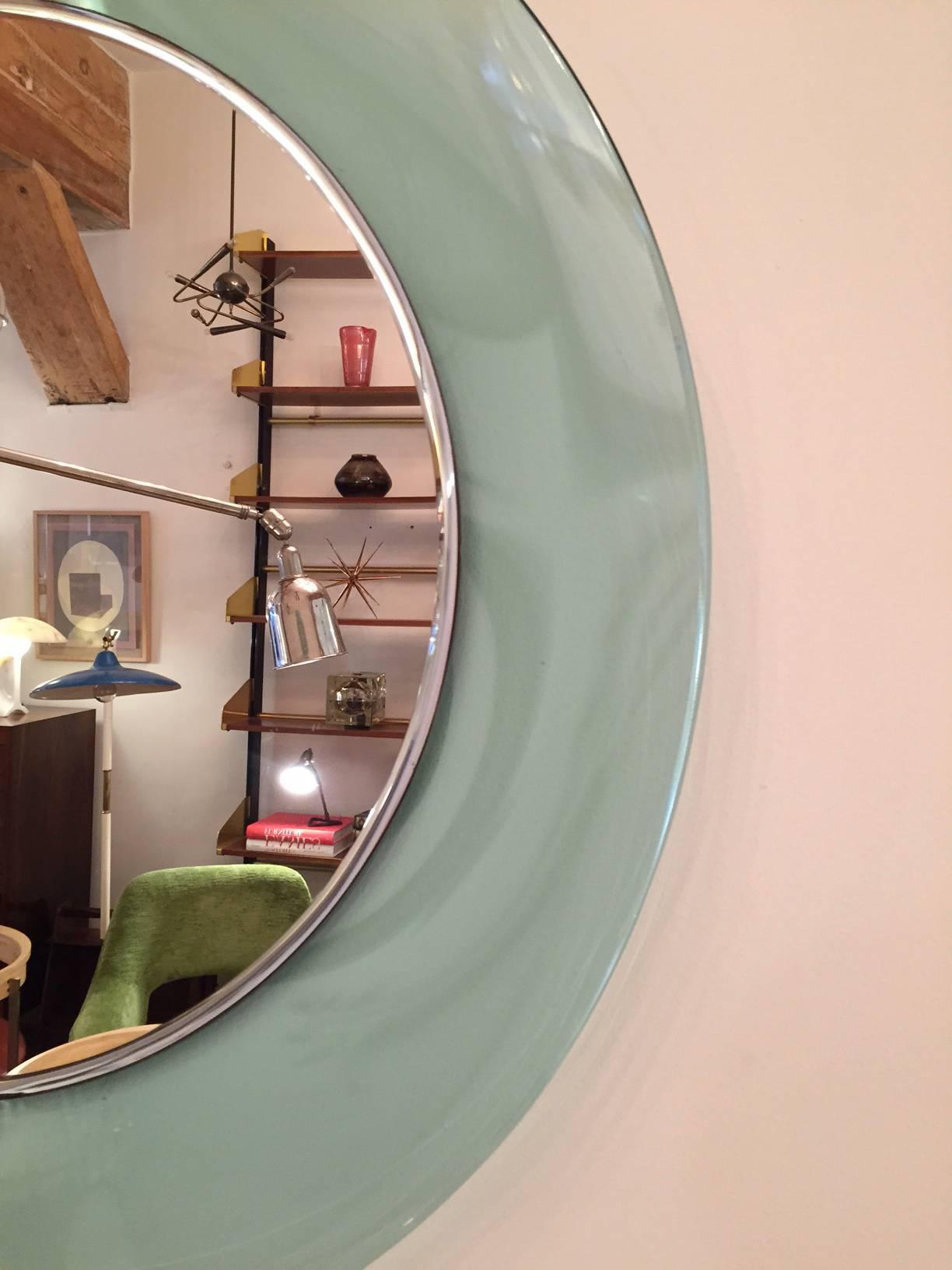 Cristal Art Green Round Wall Mirror, 1950s 1