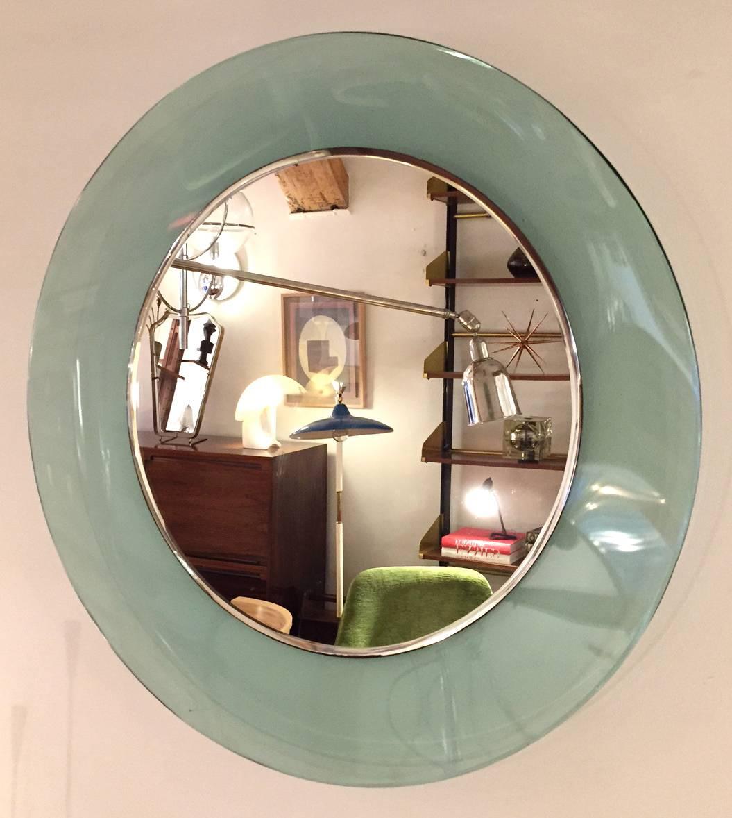 Cristal Art Green Round Wall Mirror, 1950s 2