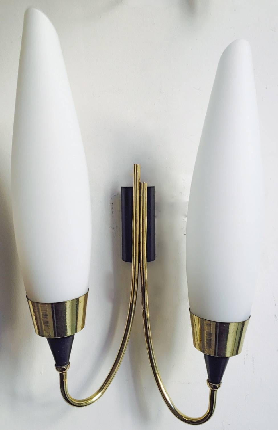 Mid-Century Modern Italian Mid-Century Brass and Murano Sconces, 1950s For Sale