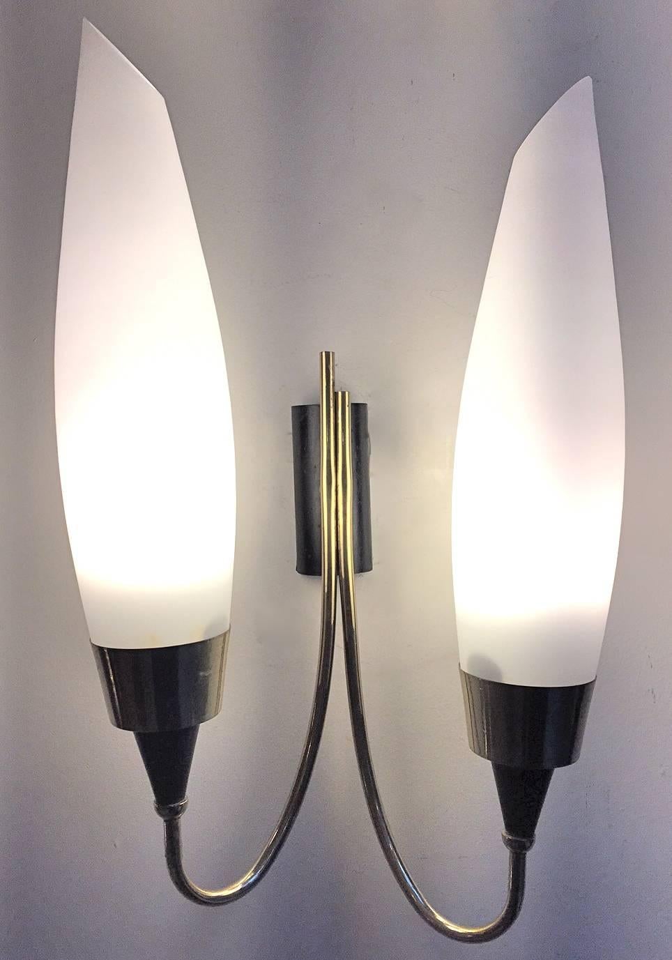 Mid-20th Century Italian Mid-Century Brass and Murano Sconces, 1950s For Sale