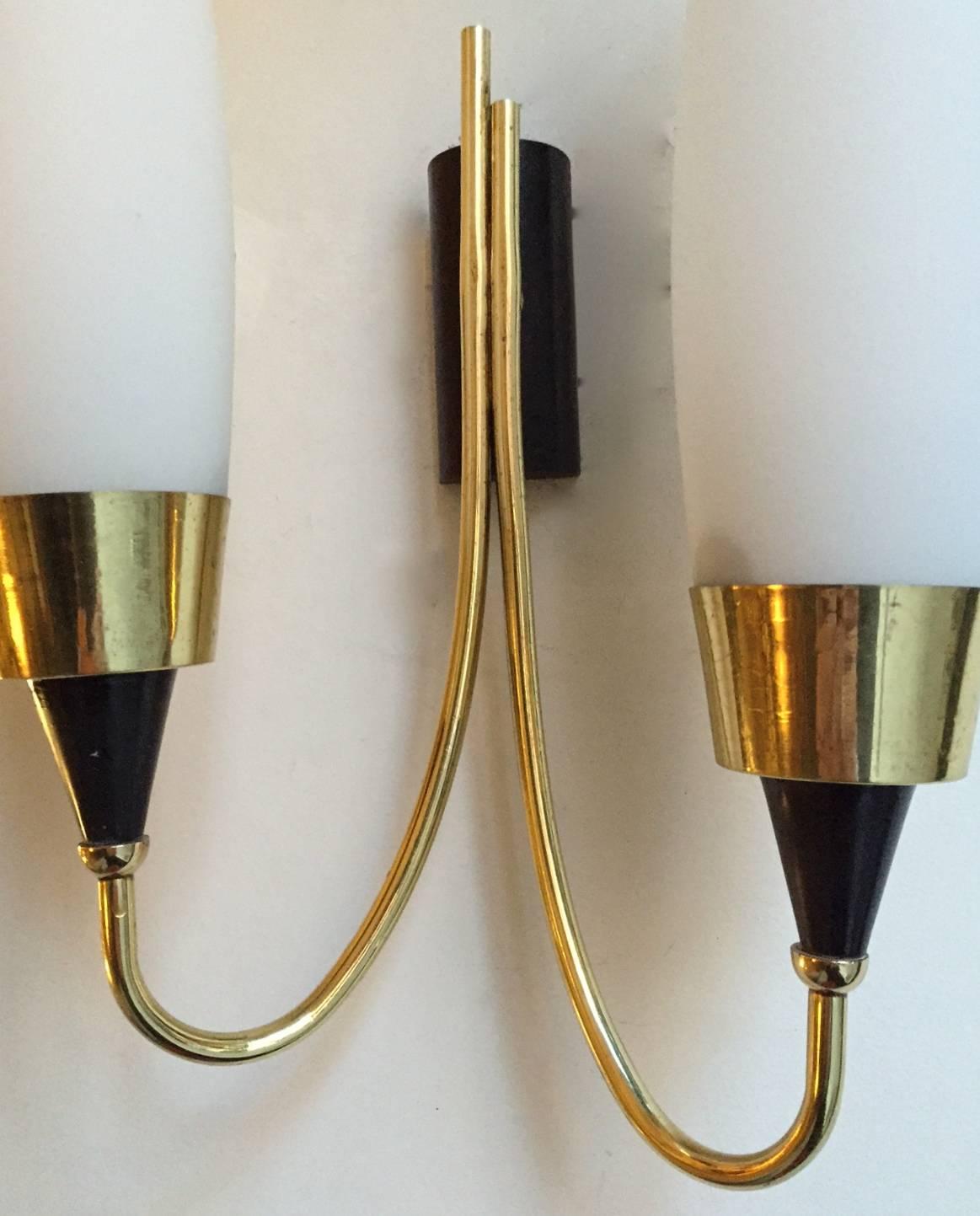 Italian Mid-Century Brass and Murano Sconces, 1950s For Sale 1