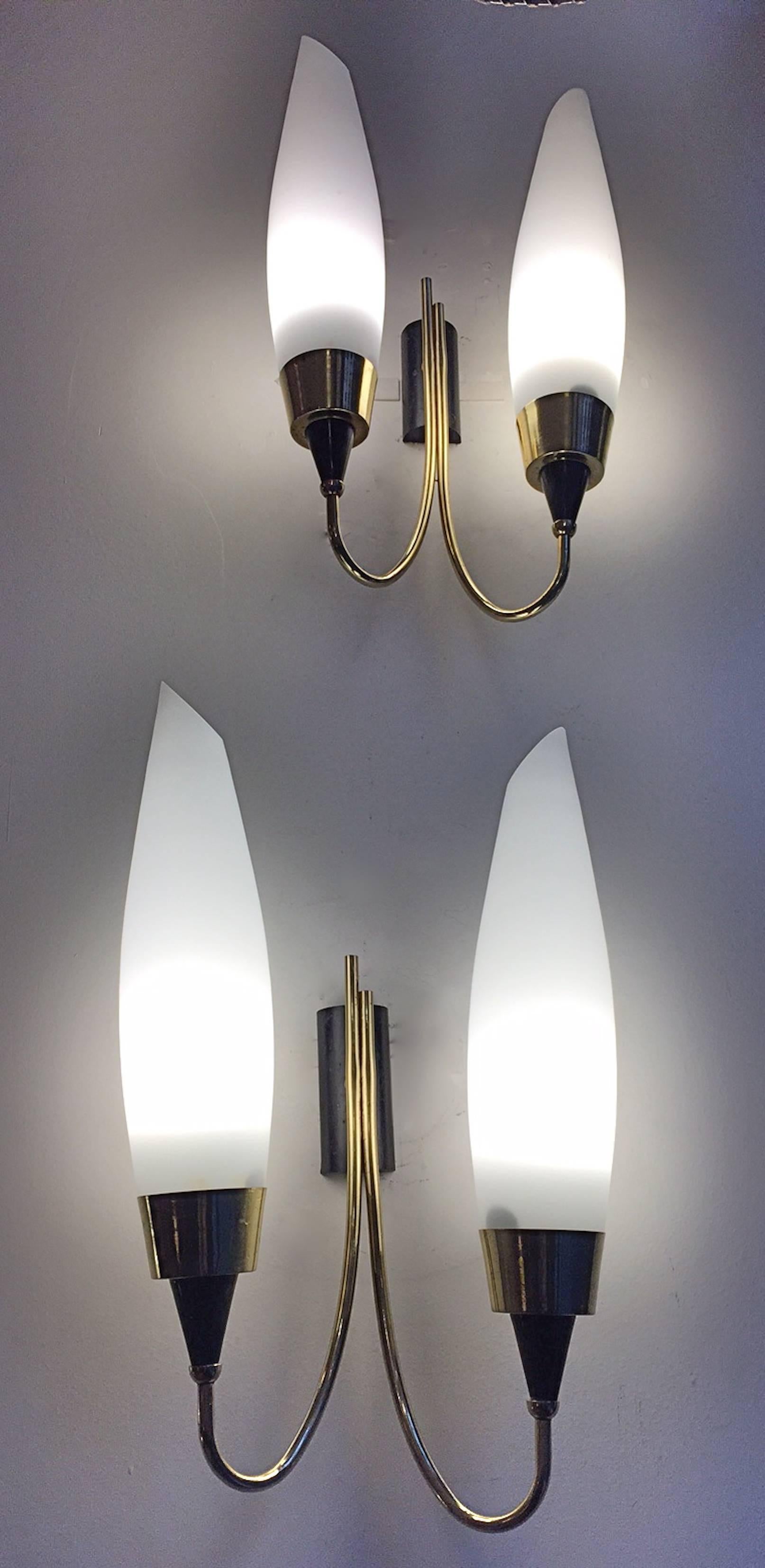 Italian Mid-Century Brass and Murano Sconces, 1950s For Sale 3