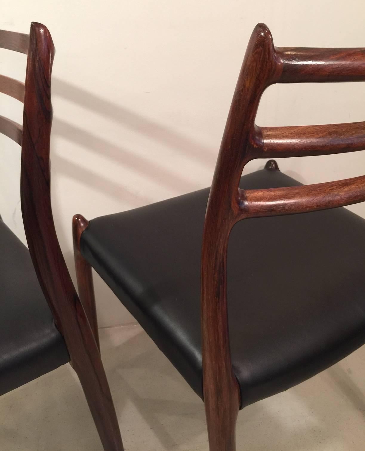 Danish Set of Four Rio Rosewood Patinated Leather N.O.Moller Chairs