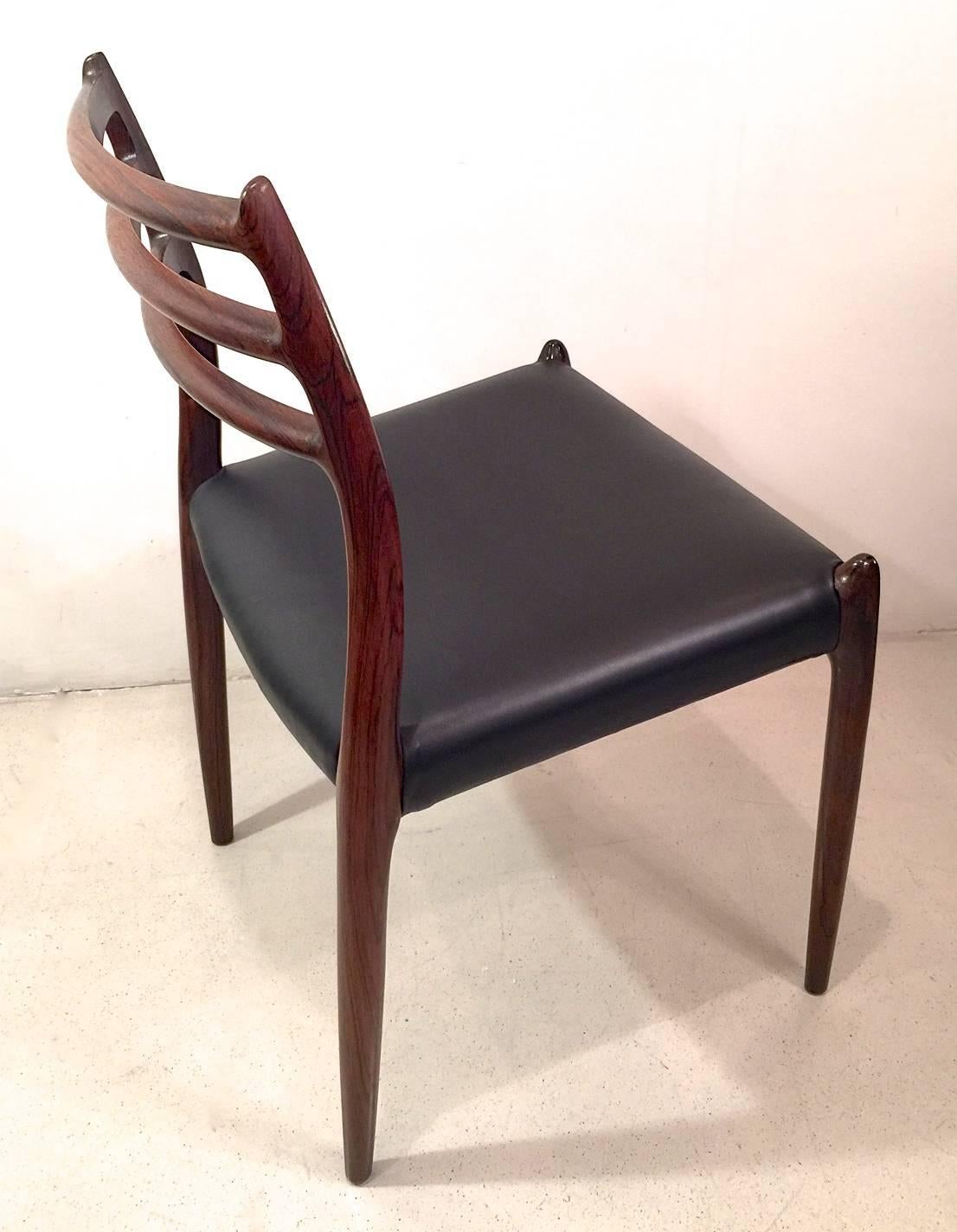 Mid-20th Century Set of Four Rio Rosewood Patinated Leather N.O.Moller Chairs