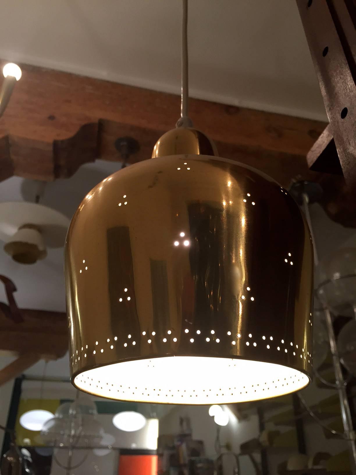 Polished Paavo Tynell and/or Alvar Aalto Perforated Brass Pendant Light for Taito Oy