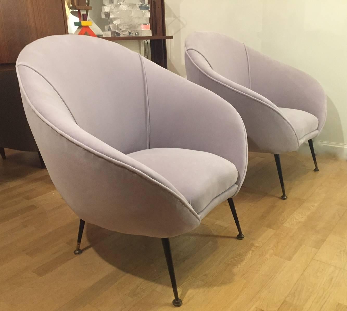 Pair of Federico Munari Velvet Armchairs for Isa 2