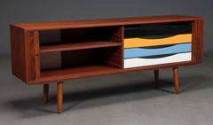 Danish Teak Two Tambour Door Sideboard by Bruno Hansen