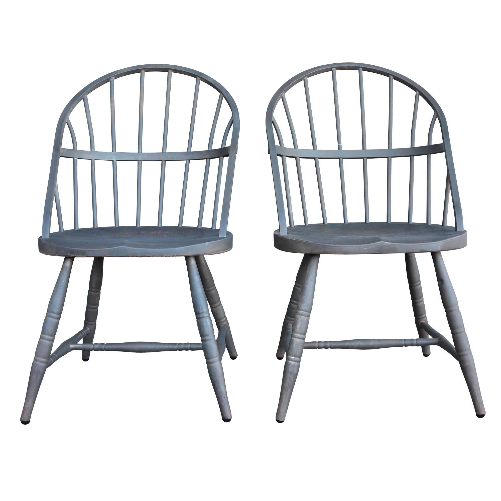 Pair of Raw Steel Windsor Chairs, circa 1920