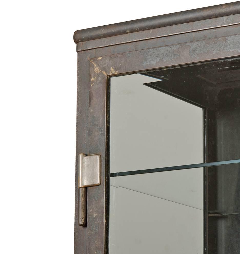 Enormous Steel and Glass Medical Cabinet with Cabriole Legs, circa 1900 In Distressed Condition In Portland, OR