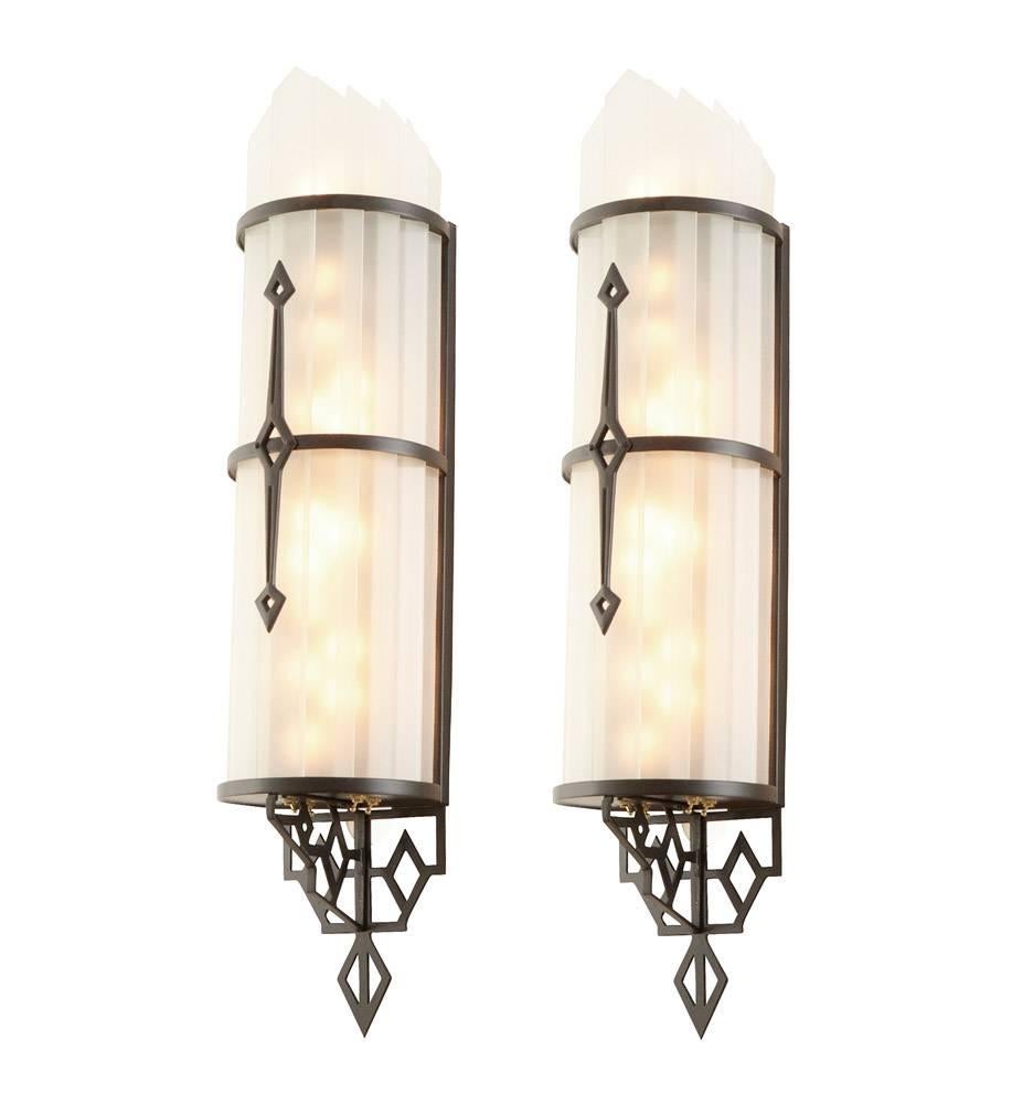 Pair of Twinkling Art Deco Theater Sconces, circa 1935