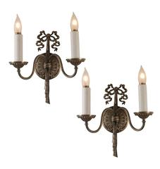 Antique Pair of Silver-Plated Ribbon Sconces, circa 1920
