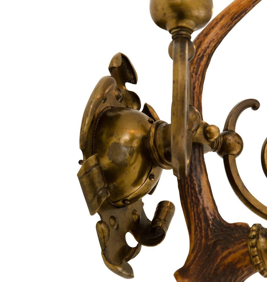 Victorian Exceptional Antler and Hand-Wrought Brass Sconces, circa 1905