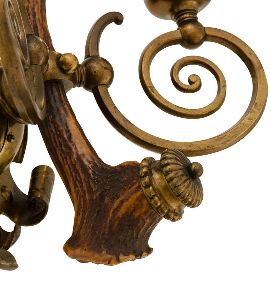 Exceptional Antler and Hand-Wrought Brass Sconces, circa 1905 In Good Condition In Portland, OR