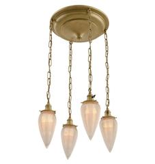 Used Four-Light Shower Fixture with Holophane Stalactite Shades, circa 1910