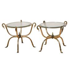 Pair of Brass and Glass Swan Side Tables, circa 1960 2