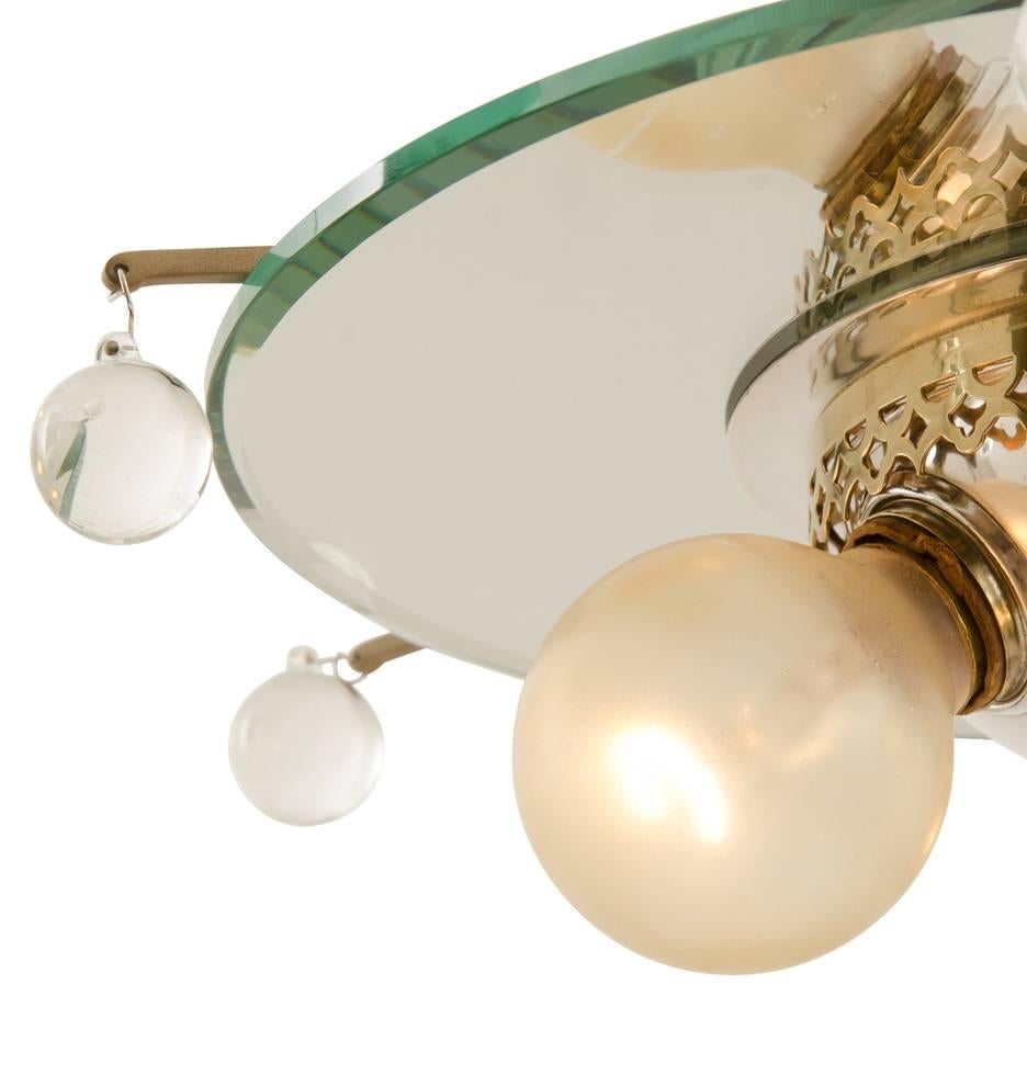 Colonial Revival Mirrored Flush Mount with Dangling Glass Satellites, circa 1940 For Sale