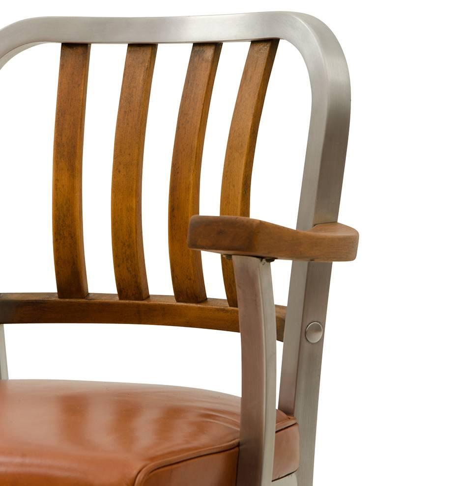 Mid-20th Century Shaw Walker Maple and Aluminium Armchair with Leather Seat, circa 1959