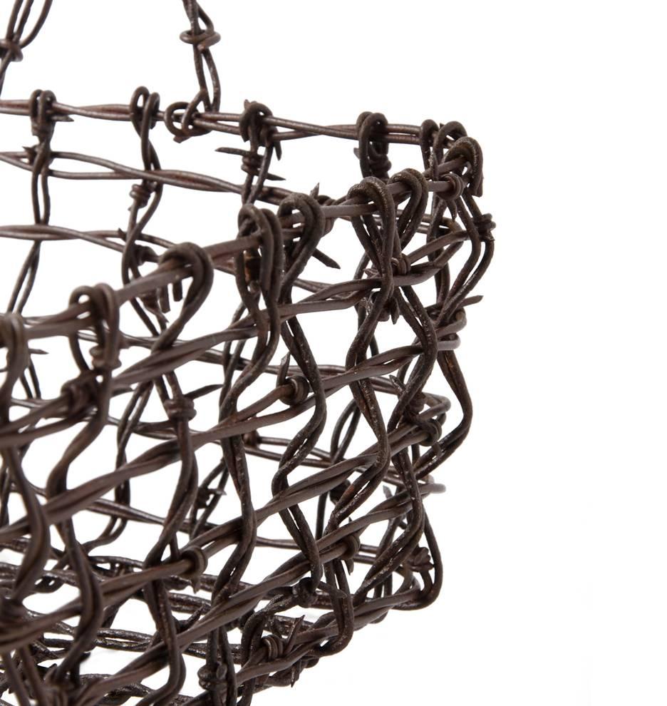 Industrial Fold Art Barbed Wire Hand Basket, circa 1930s