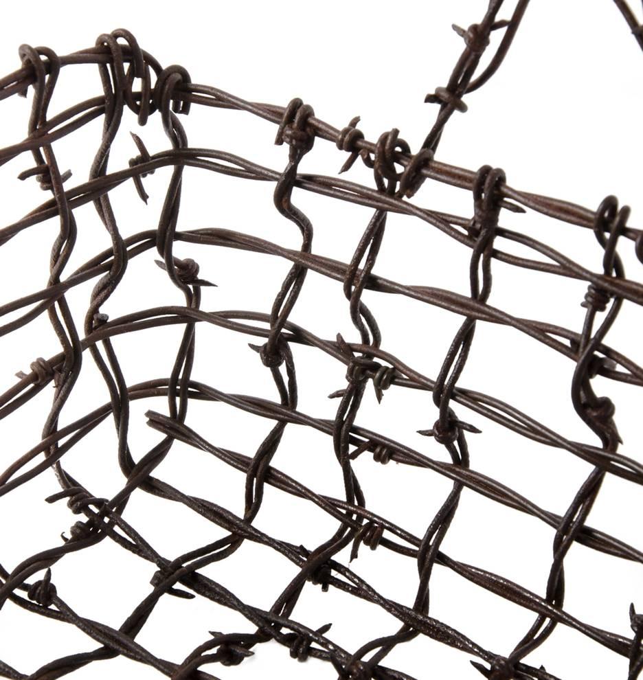 Fold Art Barbed Wire Hand Basket, circa 1930s In Good Condition In Portland, OR
