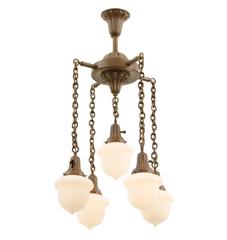 Five-Light Sheffield Chandelier with Acorn Shades, circa 1915