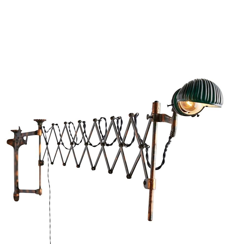 Produced by the W.D. Allison Company of Indianapolis, a company that manufactured medical office and examination room furniture and lighting through the early 20th century. This example is a highly articulating examination room light, with an