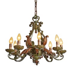 Wrought French Eight-Light Chandelier with Original Finish, circa 1920s 12