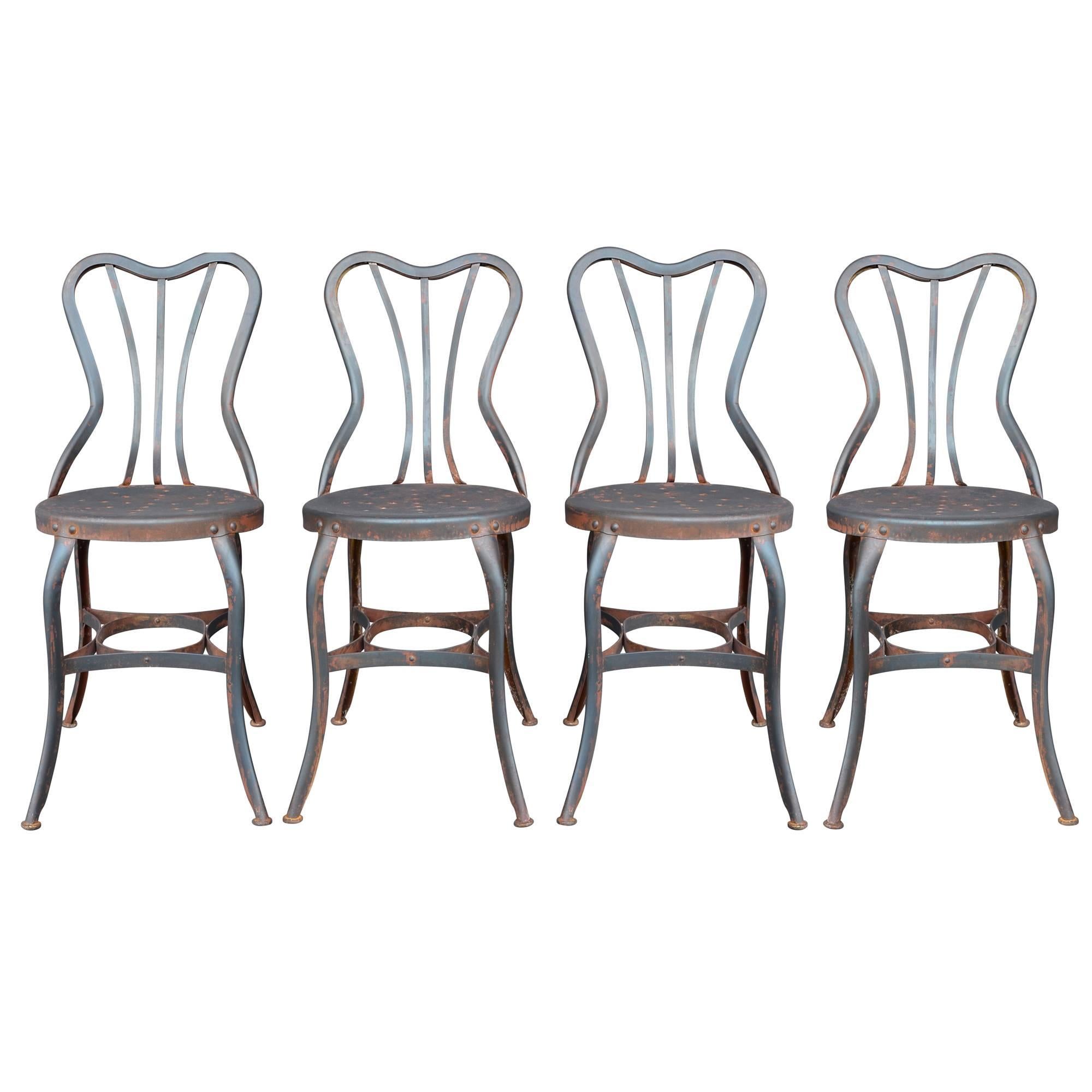 Set of Four Raw Steel Toledo Cafe Chairs, circa 1930