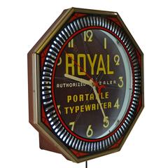 Royal Typewriter Advertisement Neon Spinner Clock by Neon Products, circa 1937