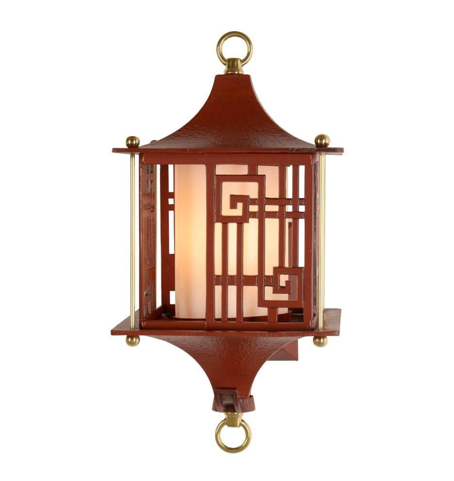 Mid-Century Modern Set of Four Chinese-Themed Cast Wall Lanterns, circa 1950s