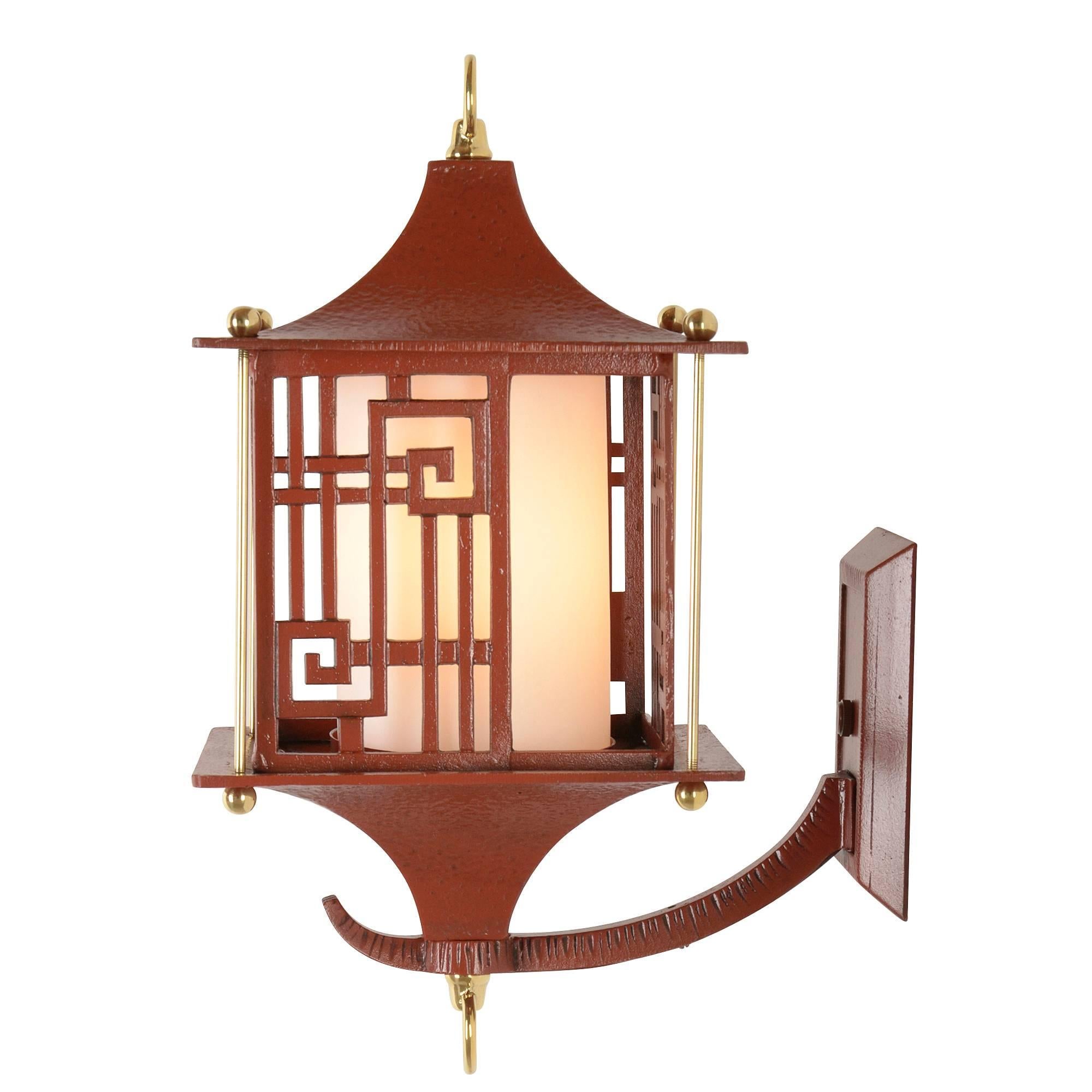 Set of Four Chinese-Themed Cast Wall Lanterns, circa 1950s In Excellent Condition In Portland, OR