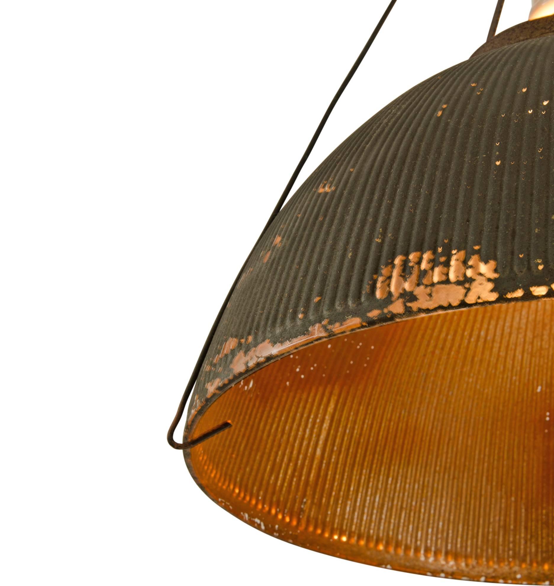 Industrial Oversized Pendant with Weathered Permaflector Shade, circa 1905 For Sale