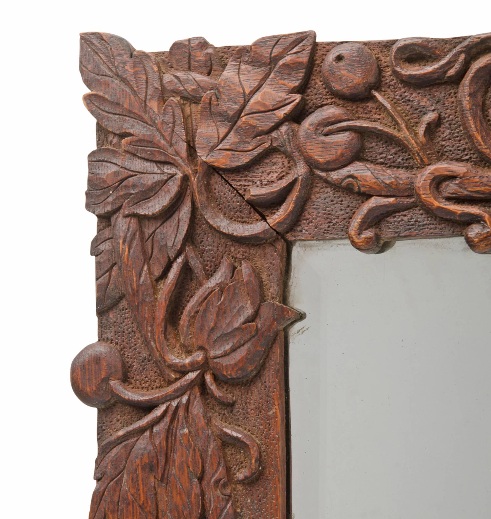 Beveled Mirror with Ornately Carved Frame, circa 1910s In Good Condition In Portland, OR