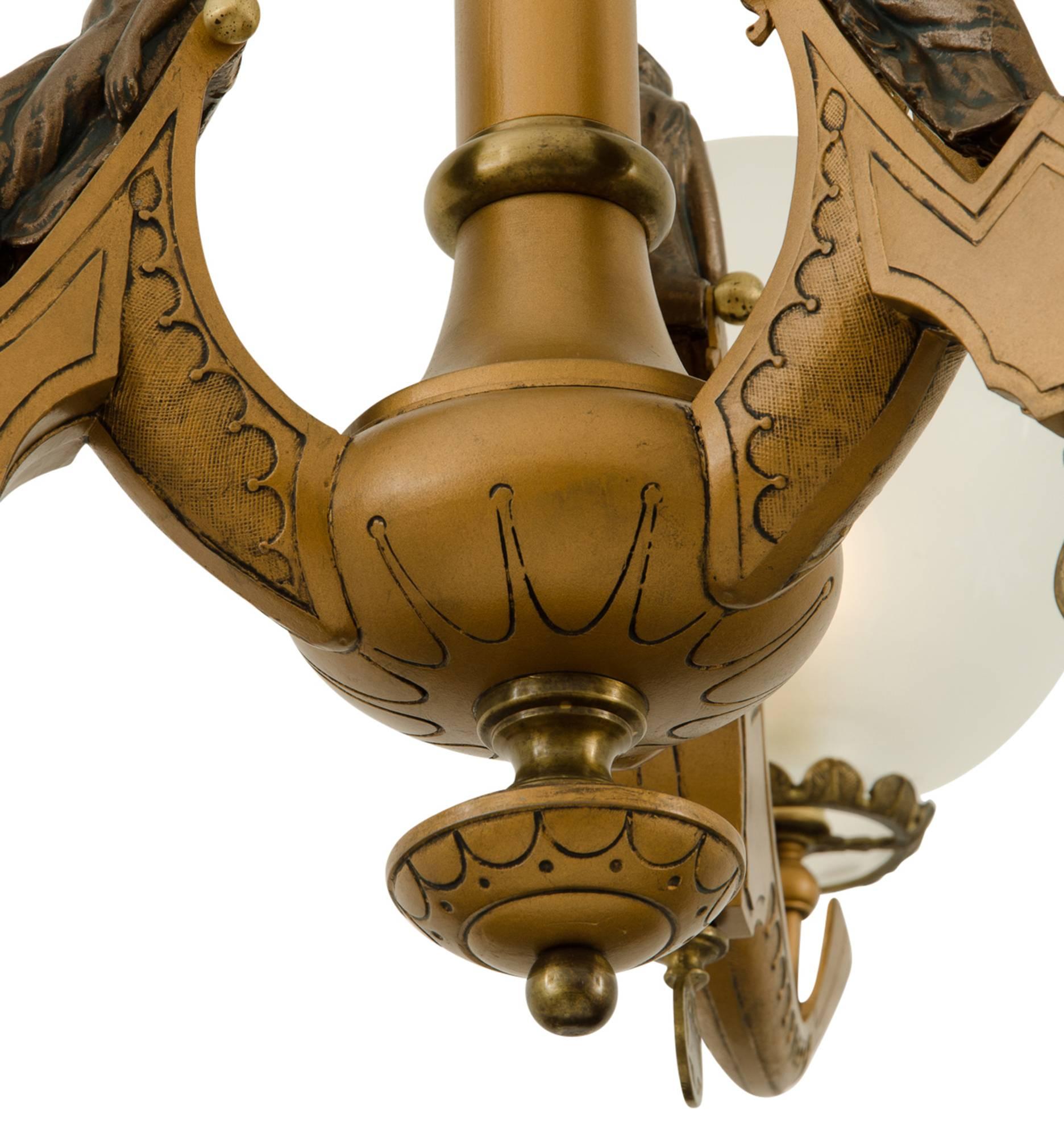 Late 19th Century Remarkable three-Light Gasolier with Winged Fairies, circa 1870s