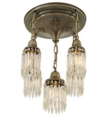 Five-Light Fleur-de-Lis Flush with Crystal Spears, circa 1920