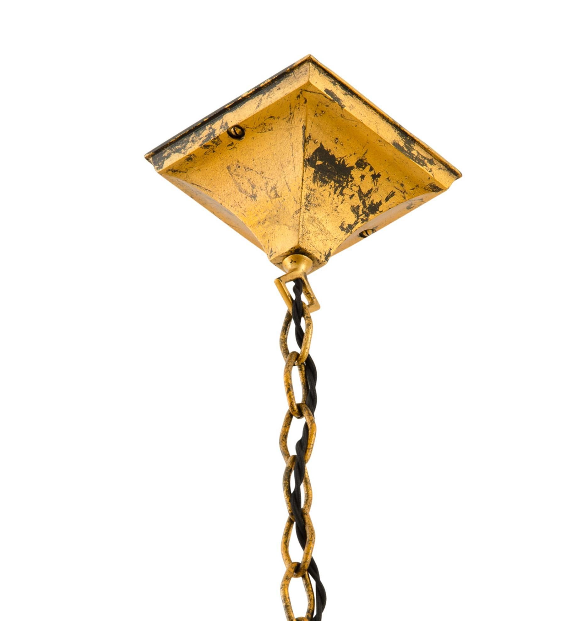 Early 20th Century Rustic Gold-Leafed Candle Chandelier, circa 1905 For Sale