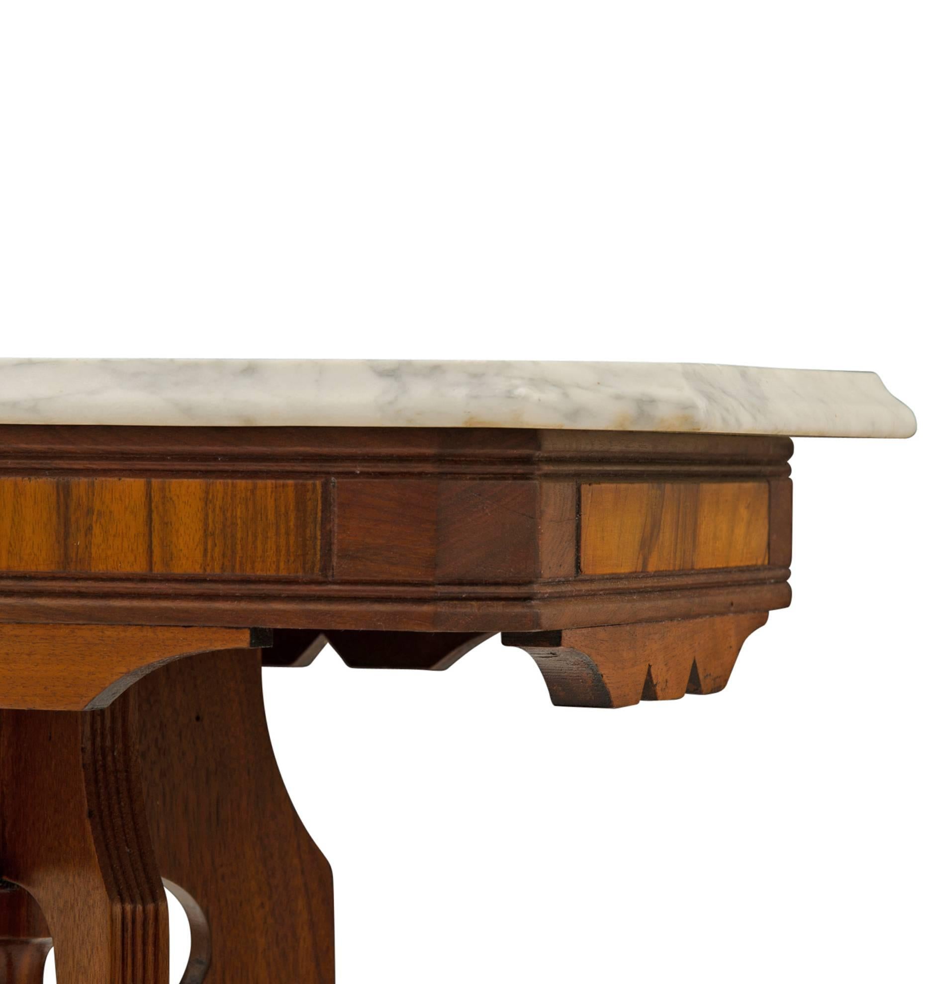 Petite Walnut Victorian Table With Marble Top, circa 1870s In Good Condition In Portland, OR