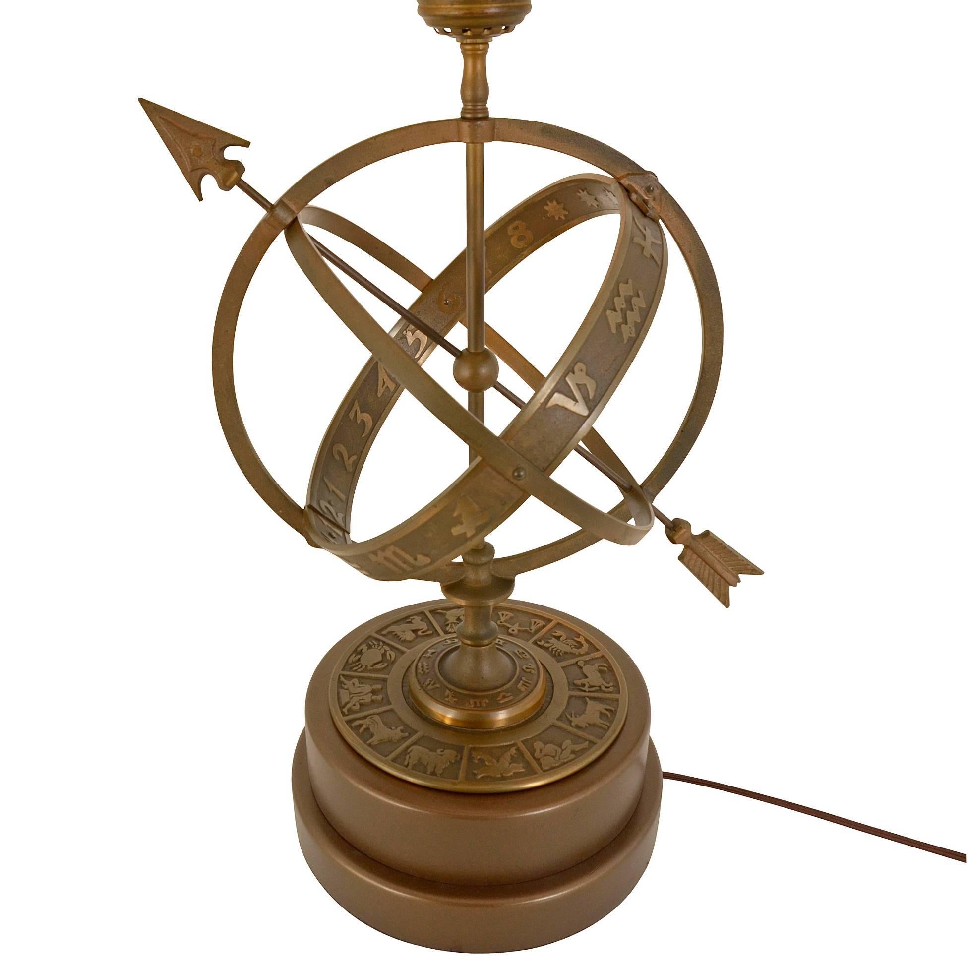 Mid-Century Modern Mid-Century Bronze Astrological Armillary Lamp, circa 1940s For Sale