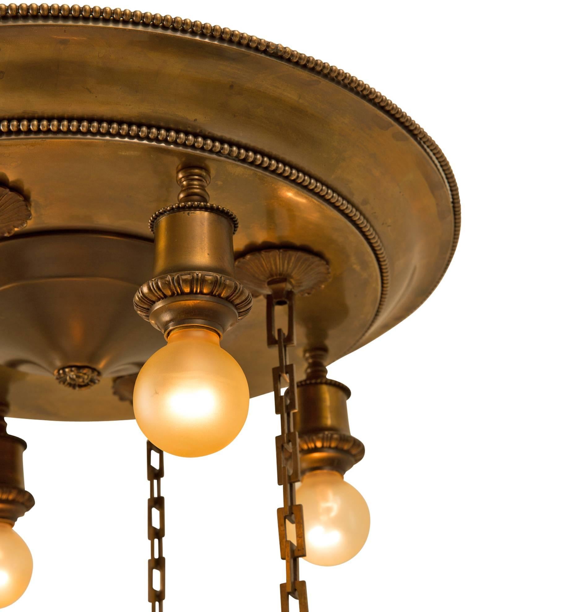 Early 20th Century Classical Revival Drop Chandelier with Cased Cameo Bowl, circa 1920s For Sale