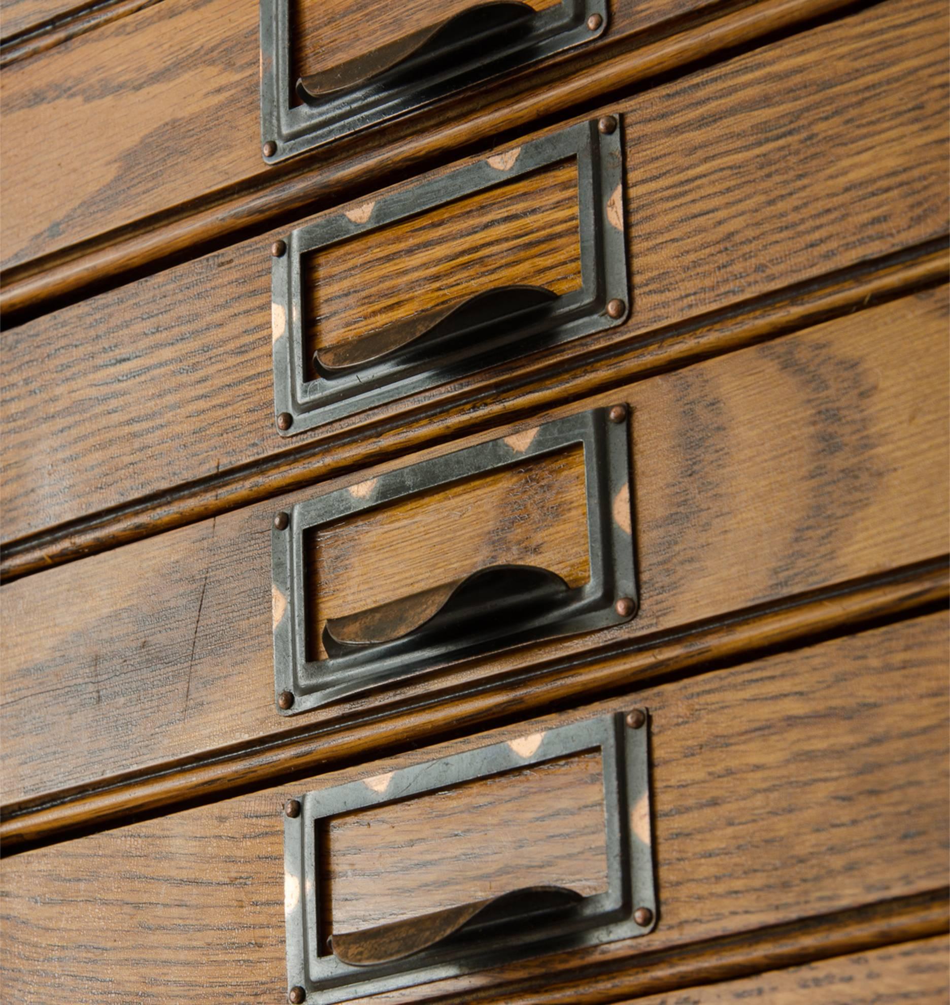 Industrial Tall Oak Flat File Cabinet by Globe, circa 1895