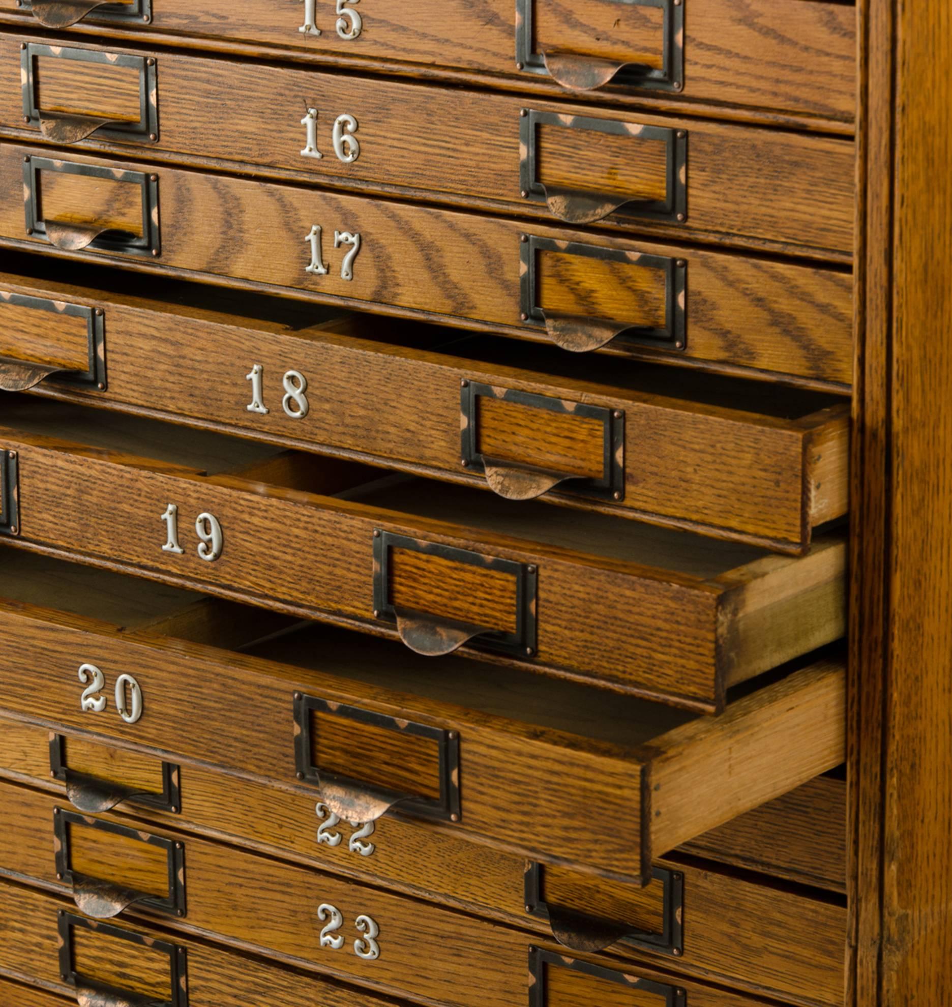 Tall Oak Flat File Cabinet by Globe, circa 1895 In Good Condition In Portland, OR